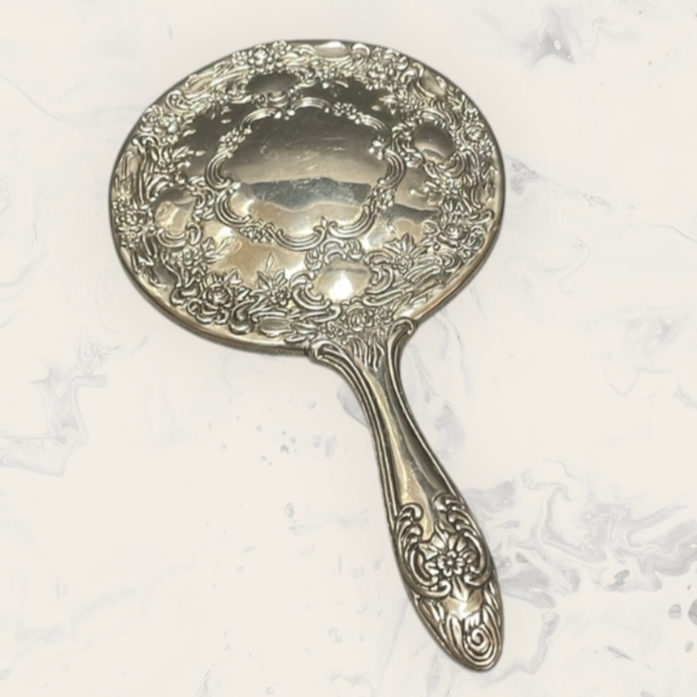 Antique Victorian Style Silver Mirror - Floral